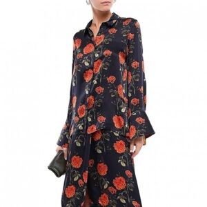 Mother Of Pearl London 100% Silk Floral Button Up Blouse Size S (2-4) Autumnal